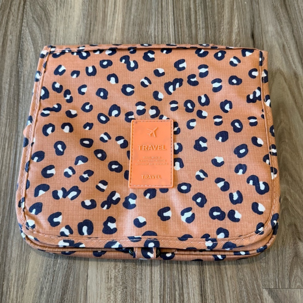 Leopard Print Travel Organizer Pouch - Rust/Cream/Black